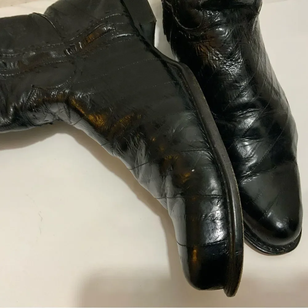 Belvedere Studio Men’s Boots Genuine Eel Skin Black Western Zip Size 13